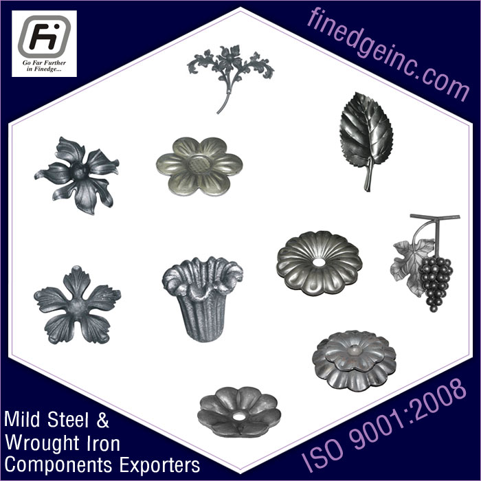 iron flowers leaves wrought iron hardware ornamental iron components fencing parts decorative steel railing materials gate grill accessories parts manufacturers suppliers exporters in India UK USA Germany Italy Canada UAE