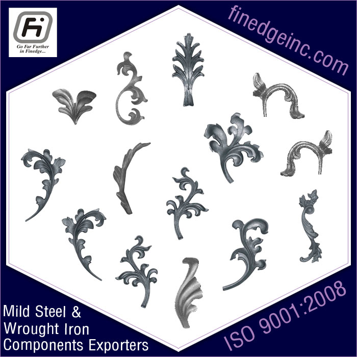 decorative leaves wrought iron hardware ornamental iron components fencing parts decorative steel railing materials gate grill accessories parts manufacturers suppliers exporters in India UK USA Germany Italy Canada UAE